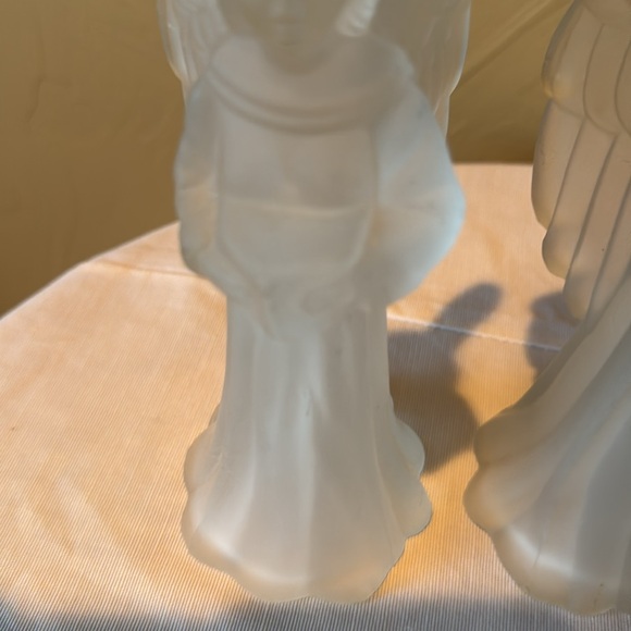 Set of 2 Frosted Christmas Angels Playing Harp Caroling Book Tea Light Decor - Picture 9 of 11